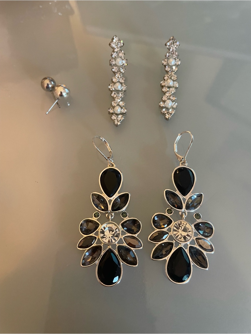 Elegant Black Crystal Drop Earrings; Diamond and Pearl Earrings- Women Jewelry